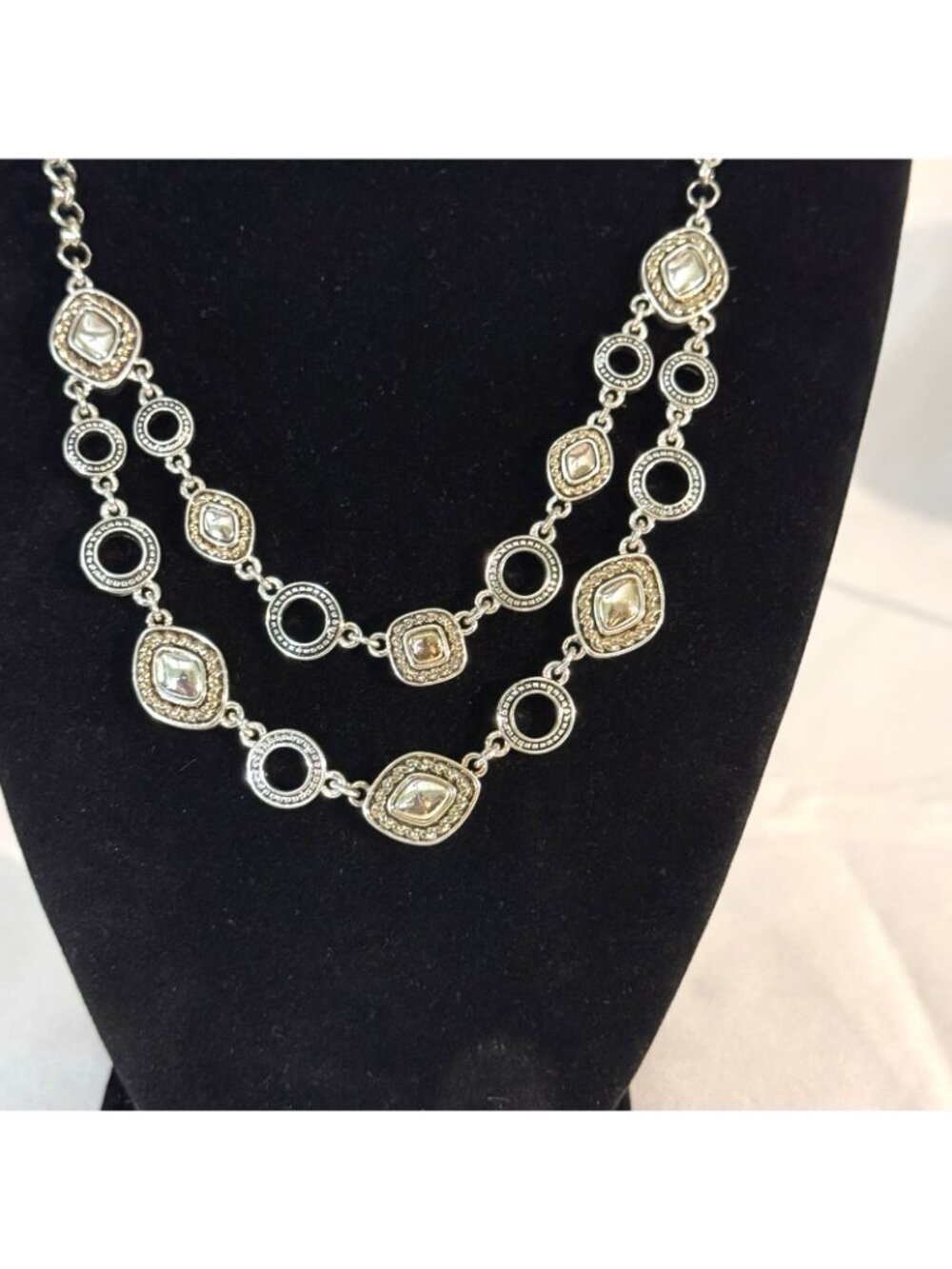 Vintage Napier Two-Tone Double Strand Layered Statement Necklace Quiet Luxury - Picture 4 of 11